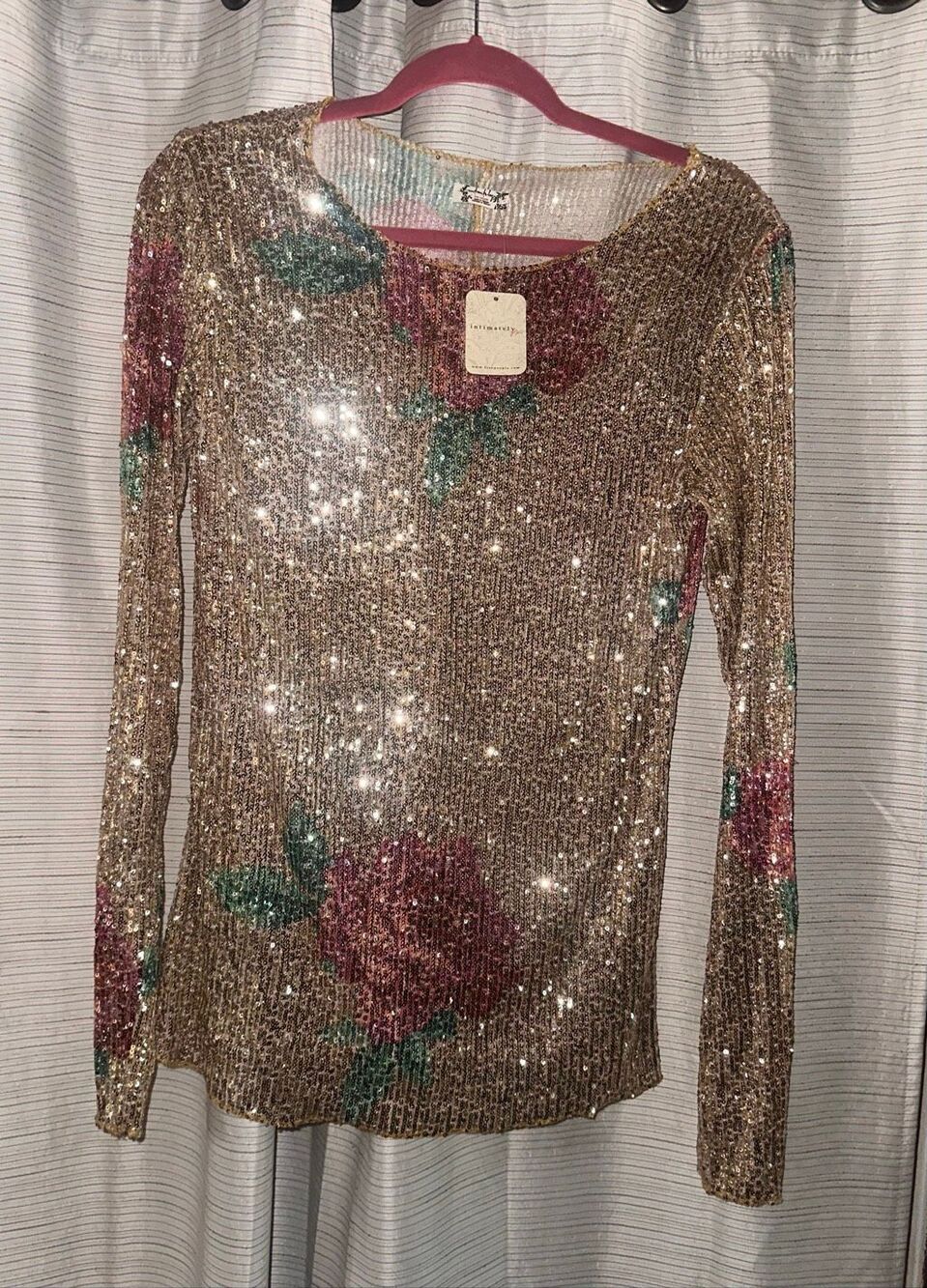 Free People x Intimately FP Printed Gold Rush Long Sleeve top in Champagne Combo